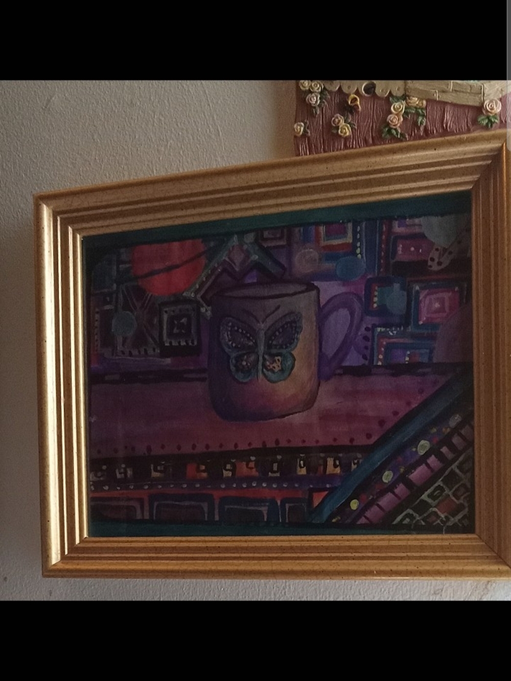 Framed Butterfly Mug Wall Art - Purple Accent